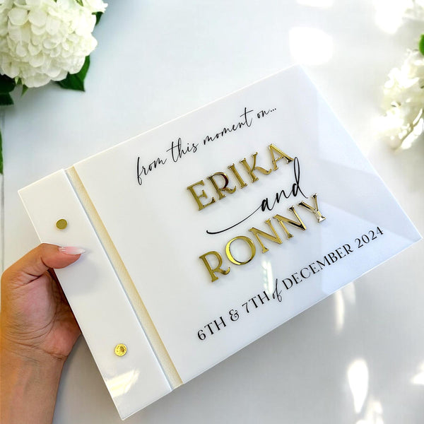 Personalised acrylic wedding guestbook with crystal pen, elegant design