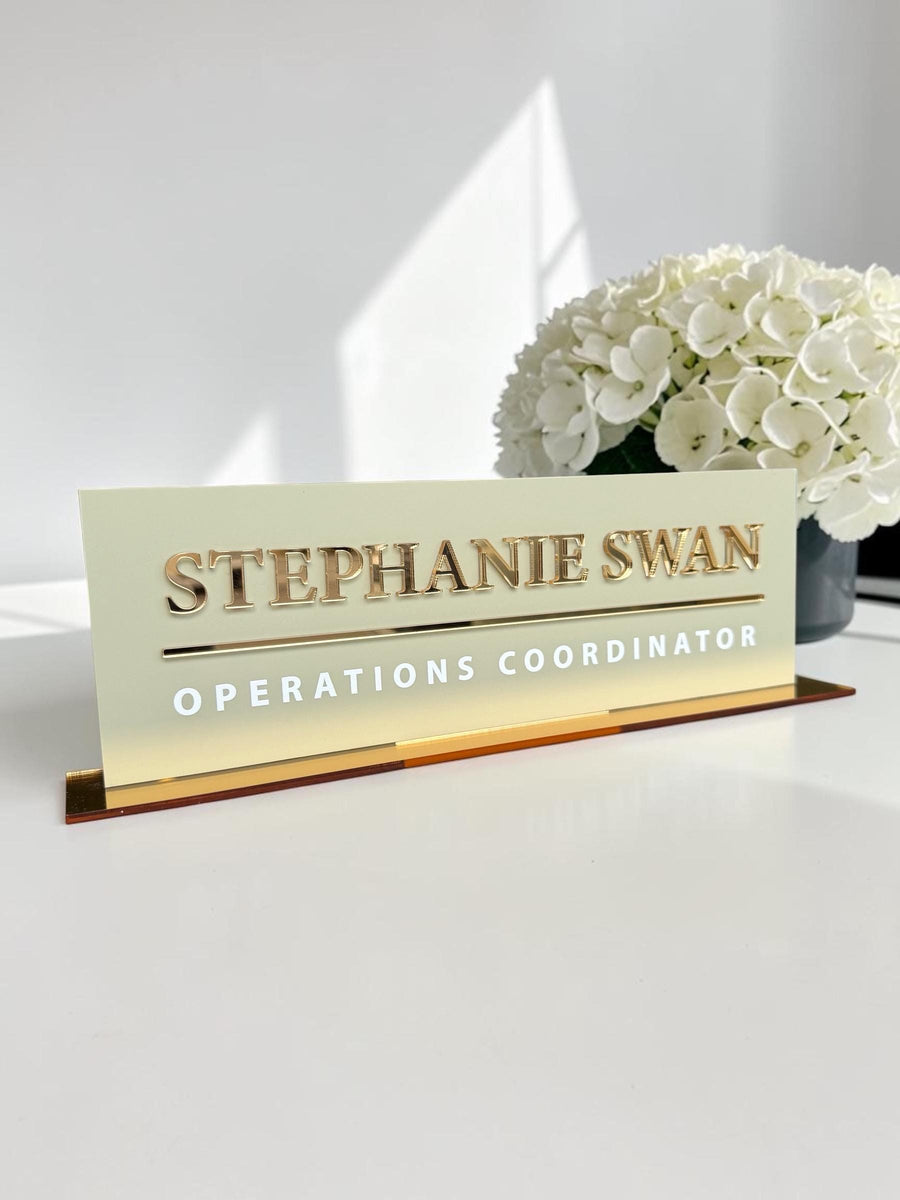Custom 3D acrylic desk logo sign with modern design for reception area