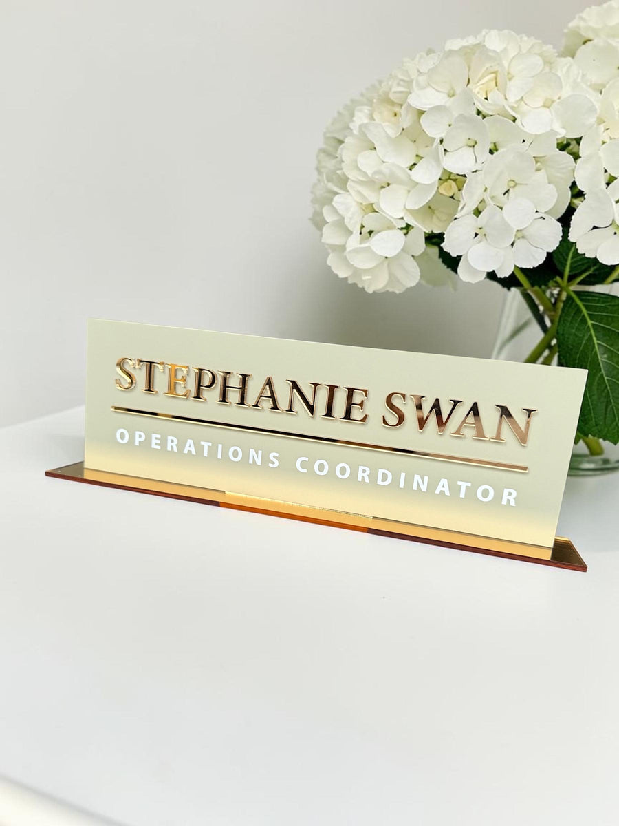 Custom 3D acrylic desk logo sign in clear and modern design