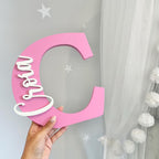 Personalised Letter Name Sign in soft pastel pink for nursery decor