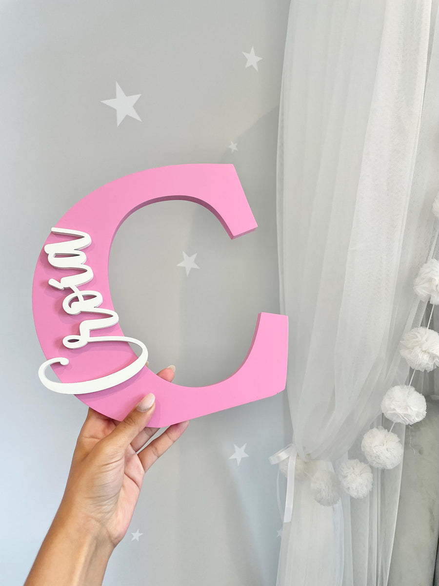 Personalised Letter Name Sign in soft pastel pink for nursery decor