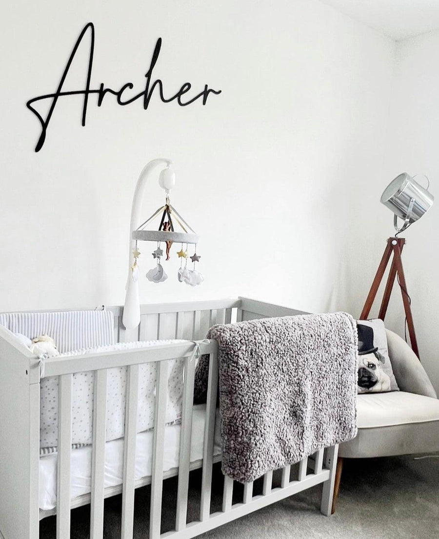 Custom nursery name sign, wooden wall plaque in light wood finish