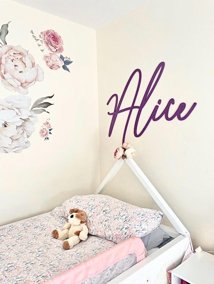 Custom nursery name sign, wooden wall plaque in pastel colors