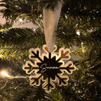 Personalised snowflake acrylic name bauble, clear and shiny, Christmas ornament