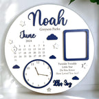 Personalised wooden birth details plaque with photo frame for new baby keepsake