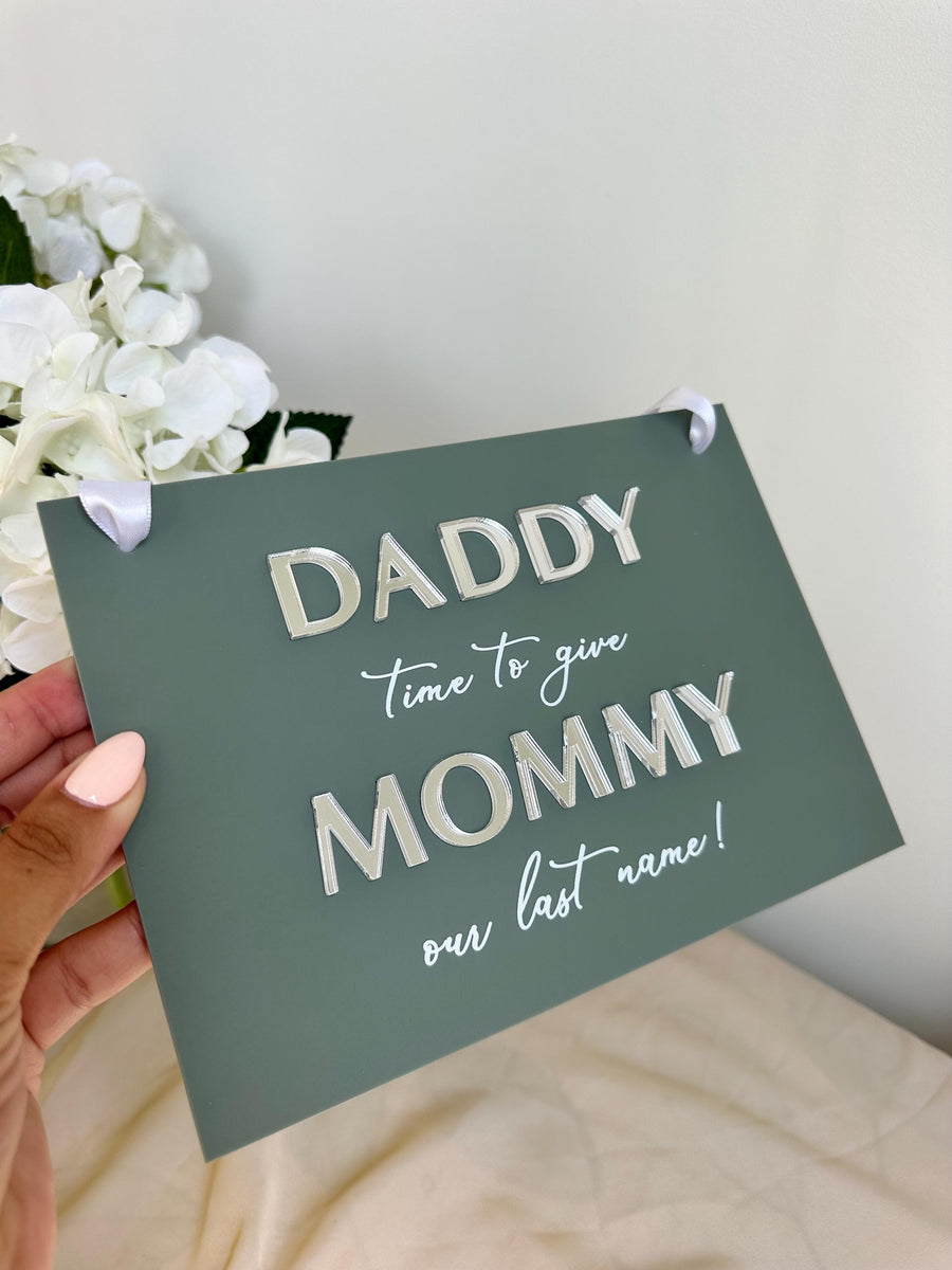 Acrylic page boy sign in clear with elegant script for weddings