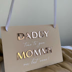 Acrylic page boy sign with white text, custom wedding ceremony plaque