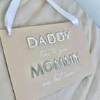 Clear acrylic page boy sign with text for wedding ceremony