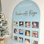 Personalised acrylic baby milestone board in clear, one year memory keepsake