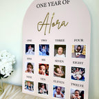 Personalised acrylic baby milestone board with colorful designs for first birthday