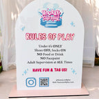 Custom Perspex soft play rules sign with vibrant colors and logo display.