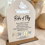 Custom Perspex soft play rules sign in clear acrylic with business logo