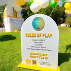 Custom Perspex soft play rules sign with colorful graphics, suitable for bounce house