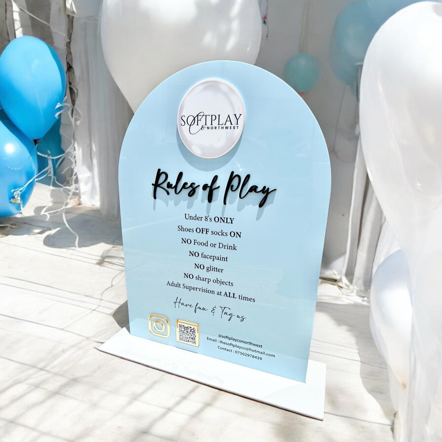 Custom Perspex Soft Play rules sign in clear acrylic for bounce house