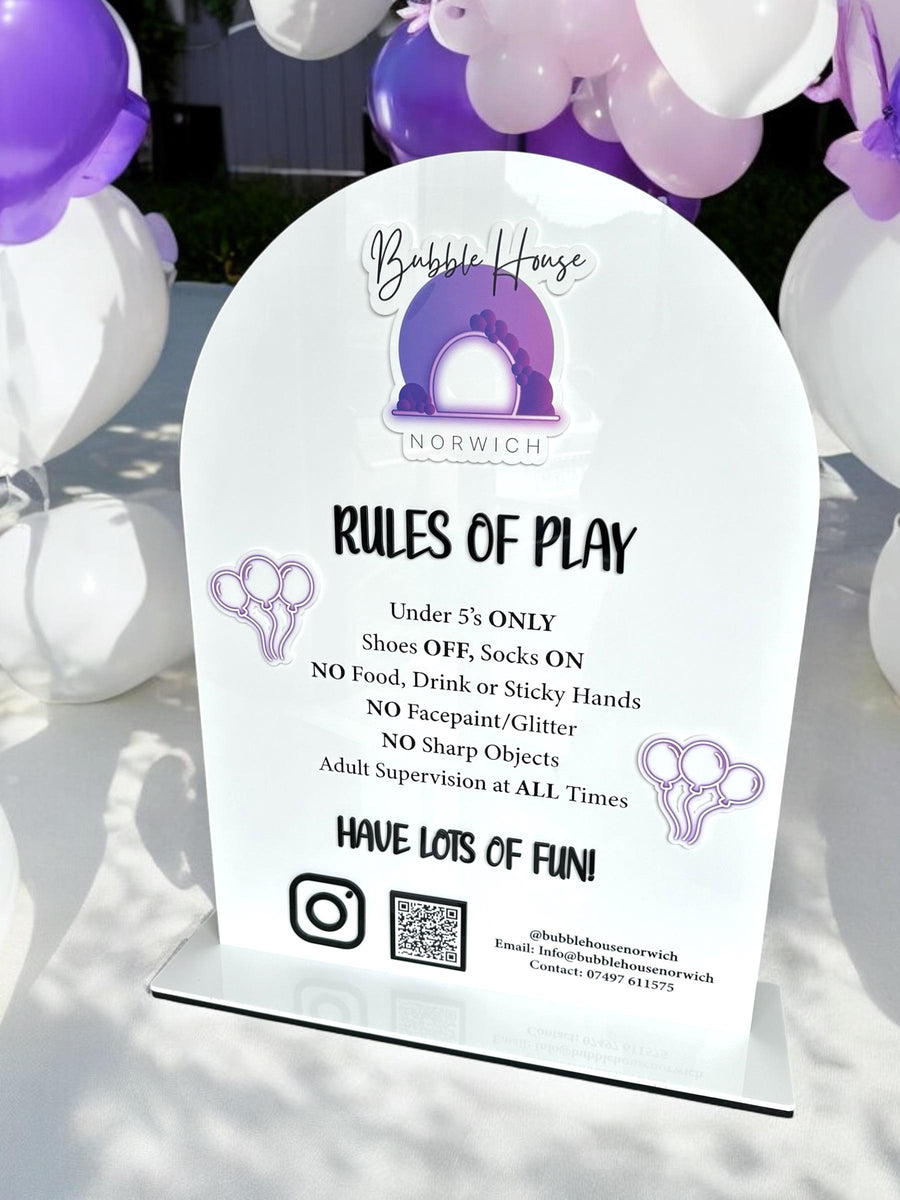 Custom Perspex soft play rules sign with colorful logo design