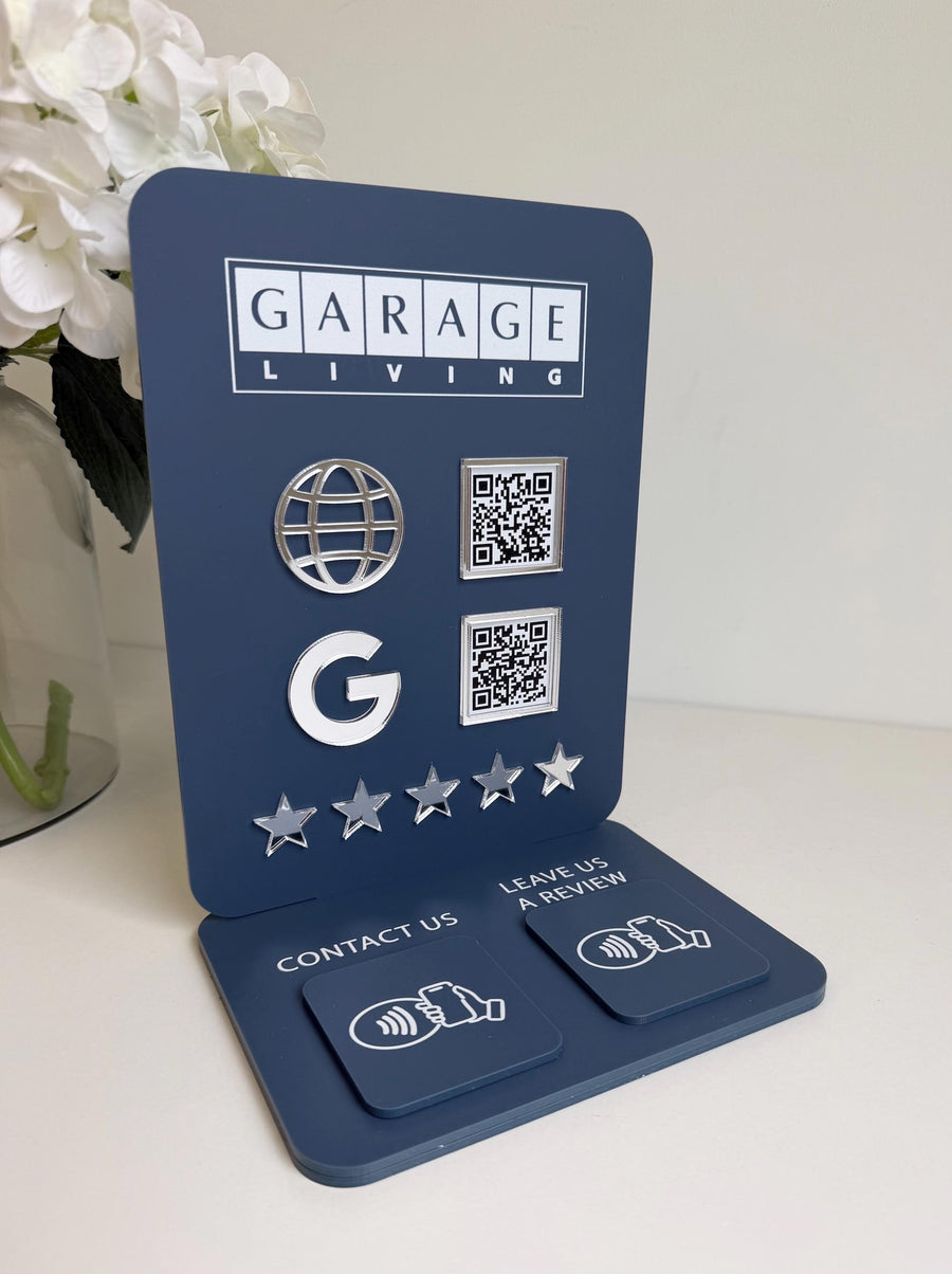 Custom NFC business sign with logo, black design, tap to pay feature