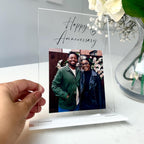 Personalised acrylic photo frame with custom engraving and clear finish