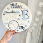 Personalised baby plaque in white wood with birth details