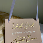 Custom acrylic page boy sign in clear with personalized text for wedding