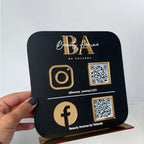 Multi QR Code business sign for salon, featuring vibrant colors and tabletop design.