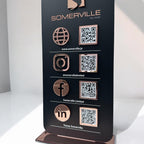 Personalised acrylic QR code display for small business, clear and sleek design
