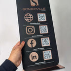 Personalised acrylic QR code display for small business, clear design