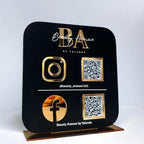 Multi QR Code business sign for salon, tabletop display, black and white design