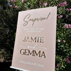 Acrylic wedding welcome sign in clear with 3D lettering for events