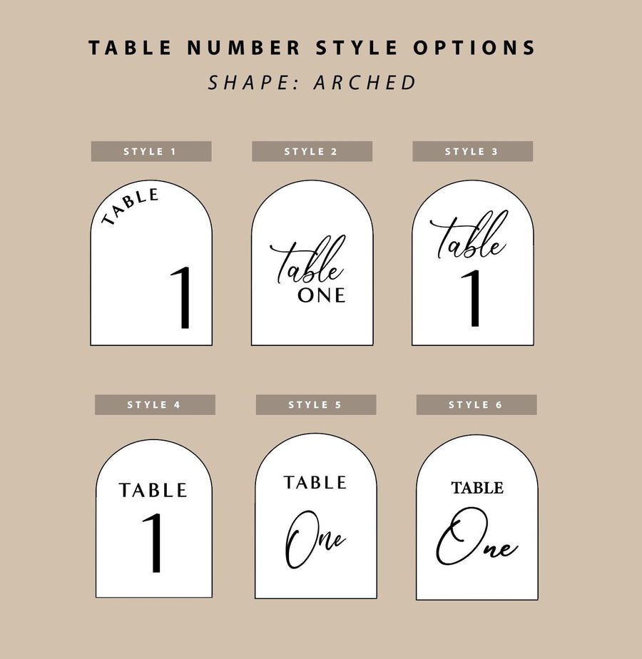 3D acrylic arched table number, clear perspex with elegant curvature design