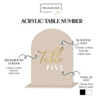3D acrylic arched table numbers in clear perspex for elegant wedding signage