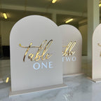 Custom 3D acrylic arched table numbers in clear perspex for weddings