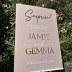 Acrylic wedding welcome sign in clear perspex, 3D lettering detail