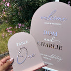 3D acrylic arched table number, clear perspex design for wedding signage