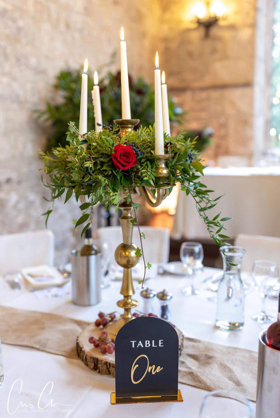 3D acrylic arched table number in clear perspex, ideal for wedding decor
