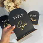 3D acrylic arched table numbers in clear perspex for wedding decoration