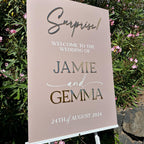 Acrylic wedding welcome sign in clear with 3D lettering for events