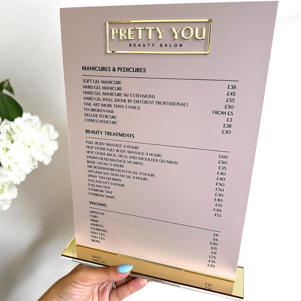 Custom Acrylic Price List Sign for Salons & Spas