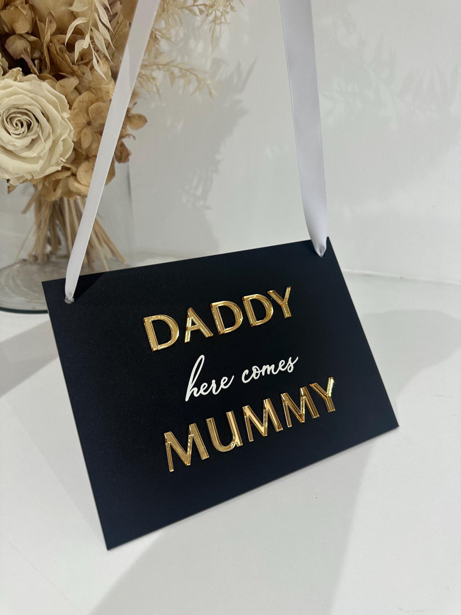 Custom acrylic page boy sign in clear with white lettering for wedding