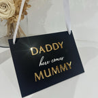 Custom acrylic page boy sign, clear with text for wedding use