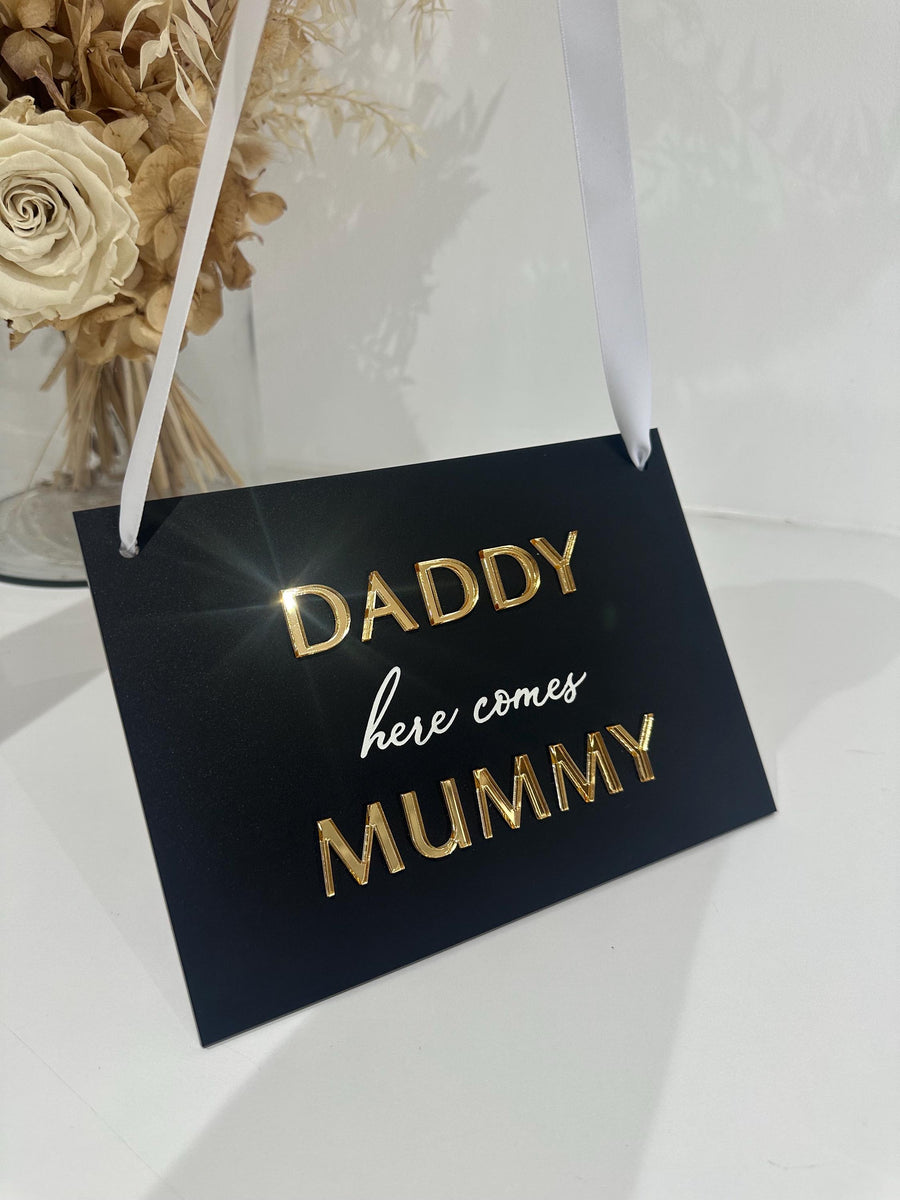 Custom acrylic page boy sign, clear with text for wedding use
