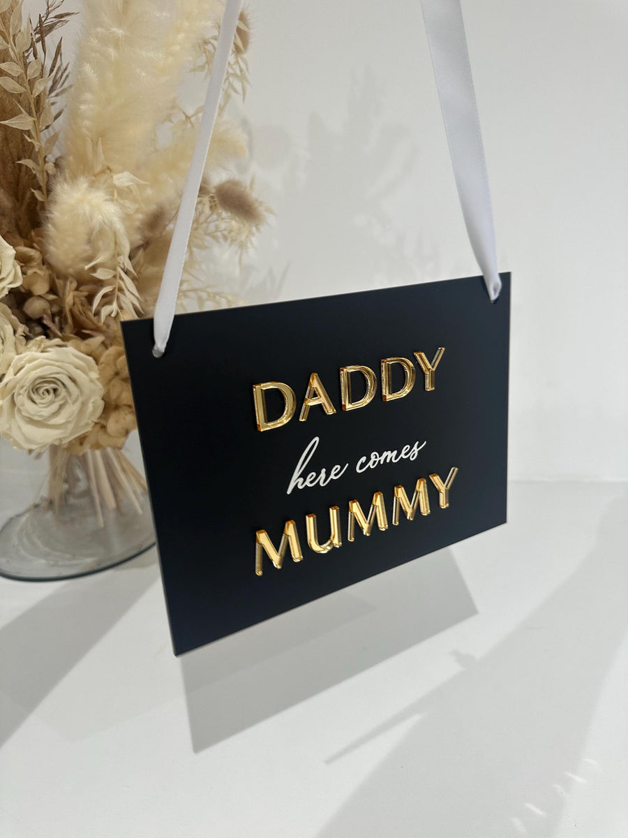 Custom acrylic page boy sign in clear, personalized wedding plaque design