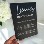 Custom acrylic hen do itinerary sign, personalized and elegant design