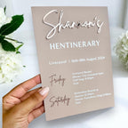 Custom acrylic hen do itinerary keepsake sign in clear color