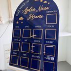 Custom first birthday photo board with stars and clouds design
