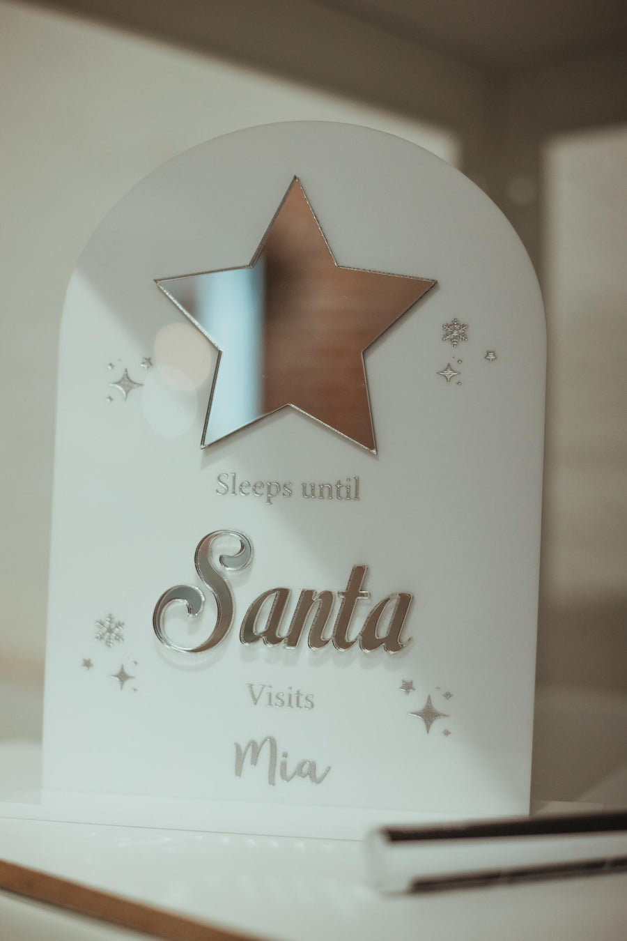 Personalised acrylic Christmas countdown sign in festive colors with reusable marker