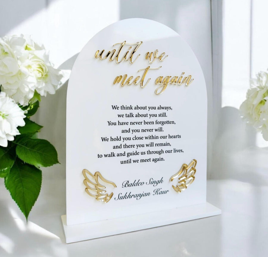 Custom acrylic wedding memorial sign with UV printed design, clear background
