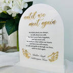 Custom acrylic memorial wedding sign in clear, UV printed with elegant design