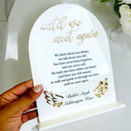 Custom acrylic in loving memory wedding sign, clear design with floral accents