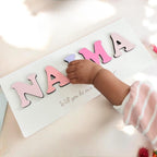 Personalised wooden name puzzle in pastel colors for kids' gifts