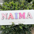 Personalised wooden name puzzle in pastel colors for toddler gifts
